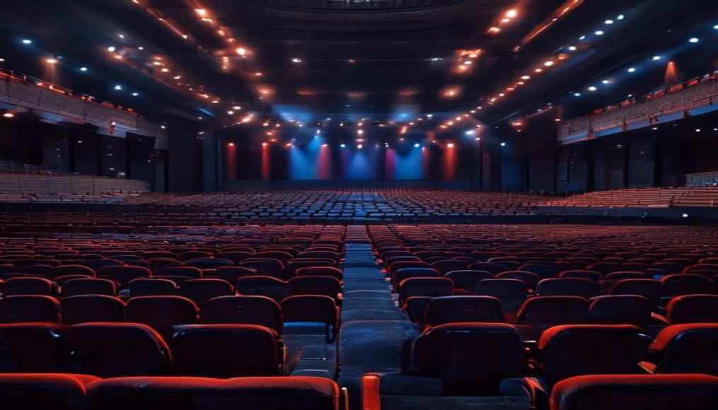 concert hall empty seats in editorial style