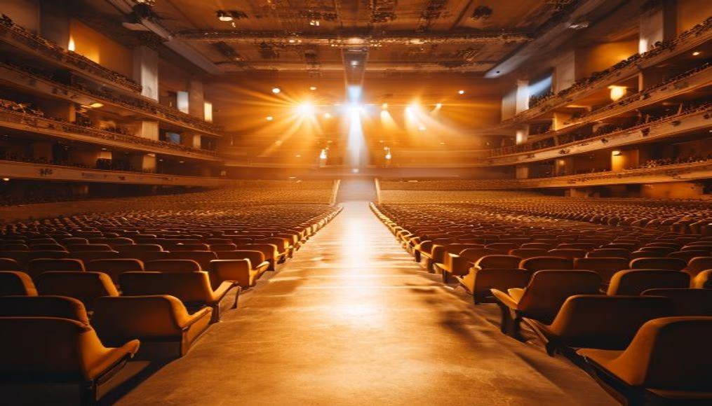 concert hall empty seats in editorial style