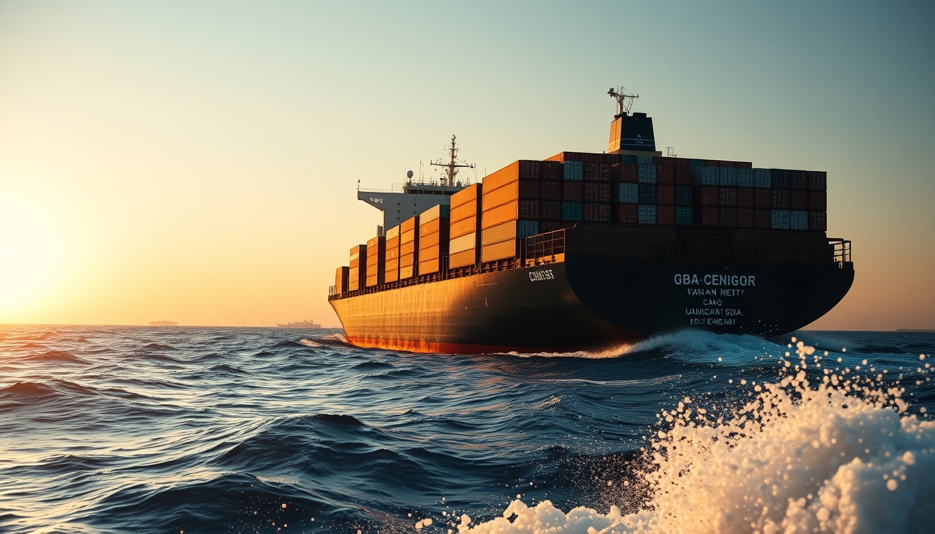 container ship cargo ocean in editorial style