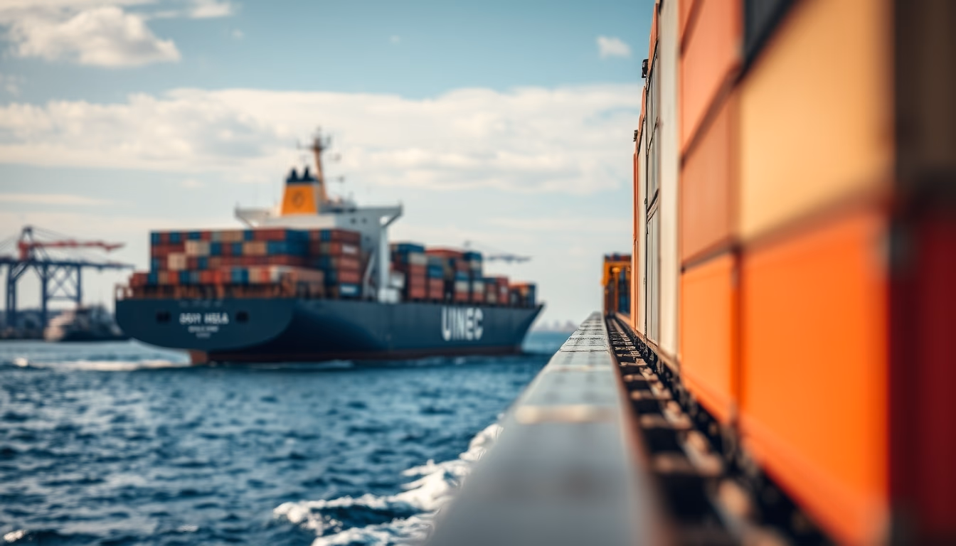 container ship cargo ocean in editorial style