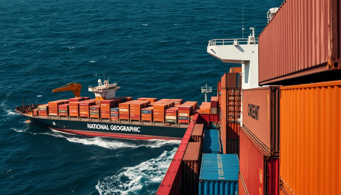 container ship cargo ocean in editorial style