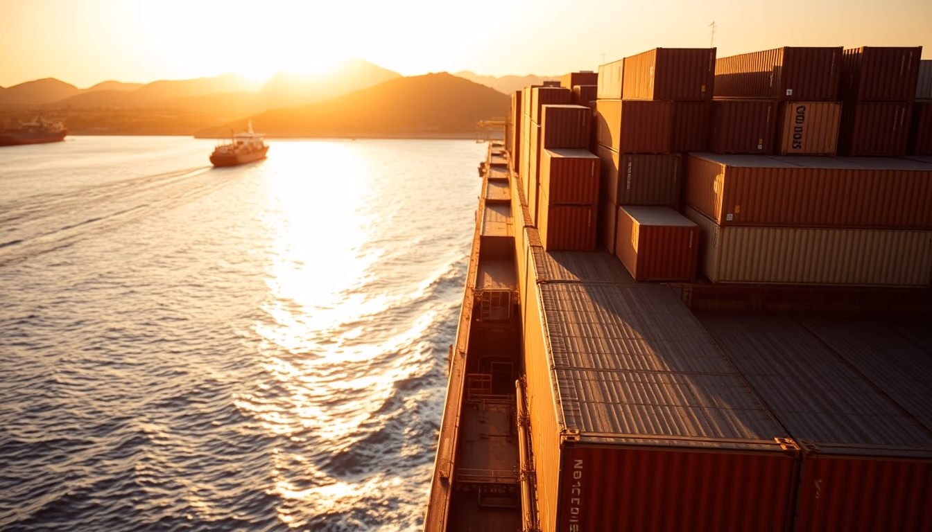 container ship cargo ocean in editorial style