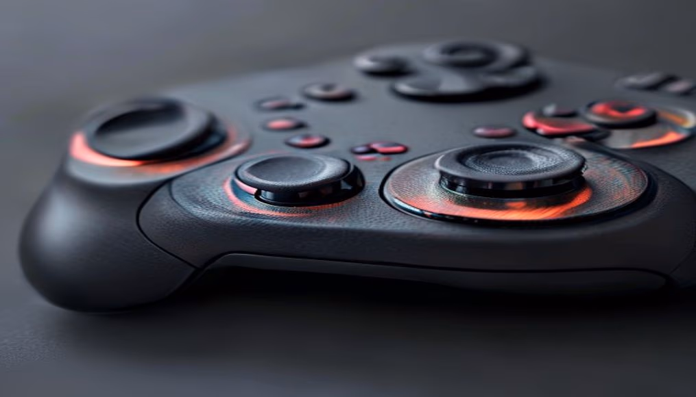 Controller closeup macro em estilo editorial