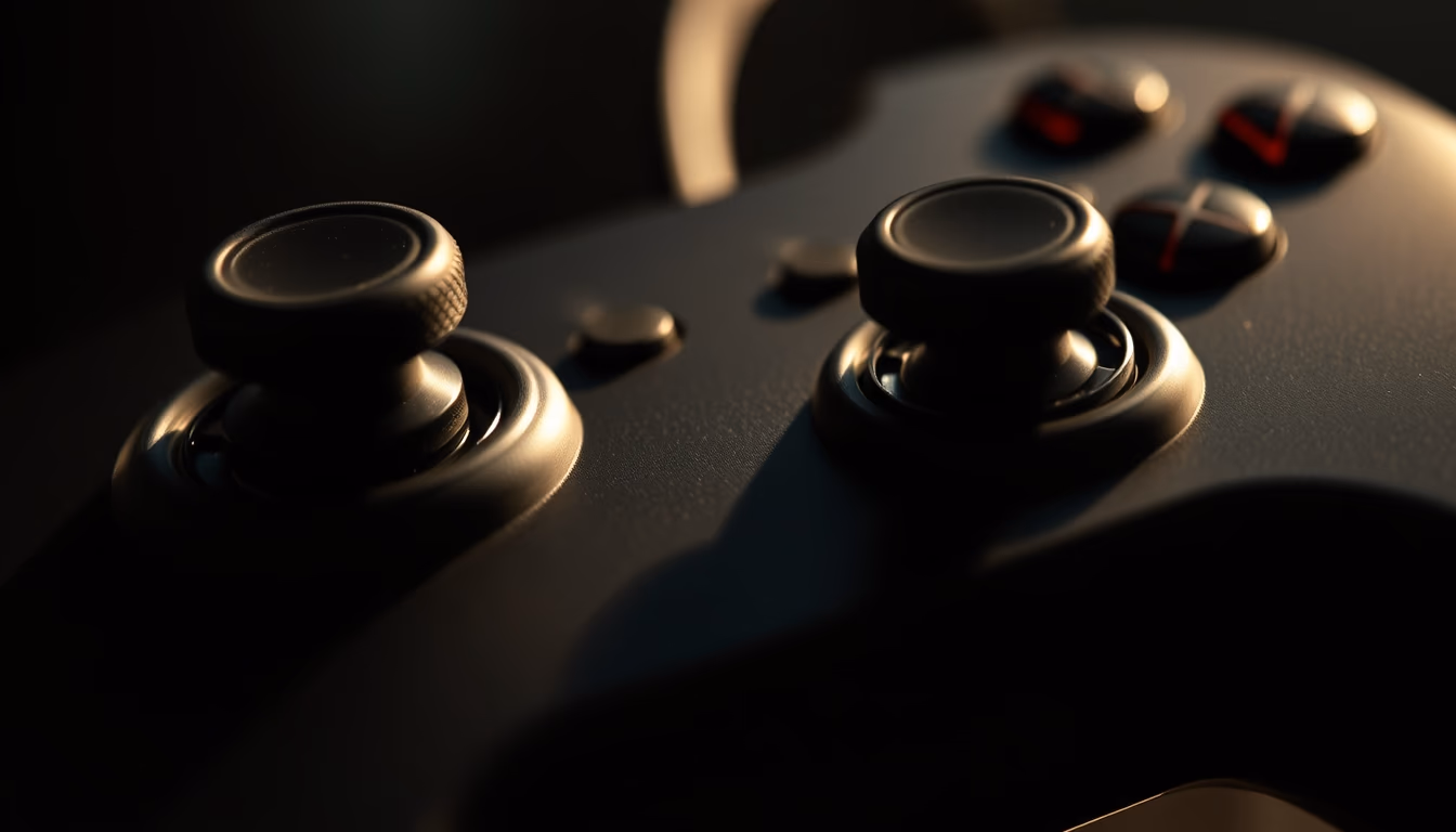 controller closeup macro in editorial style