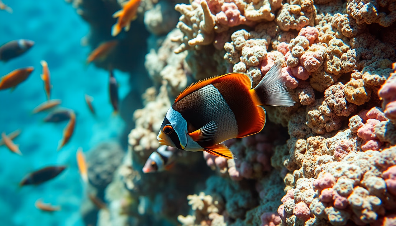 coral reef colorful fish in editorial style