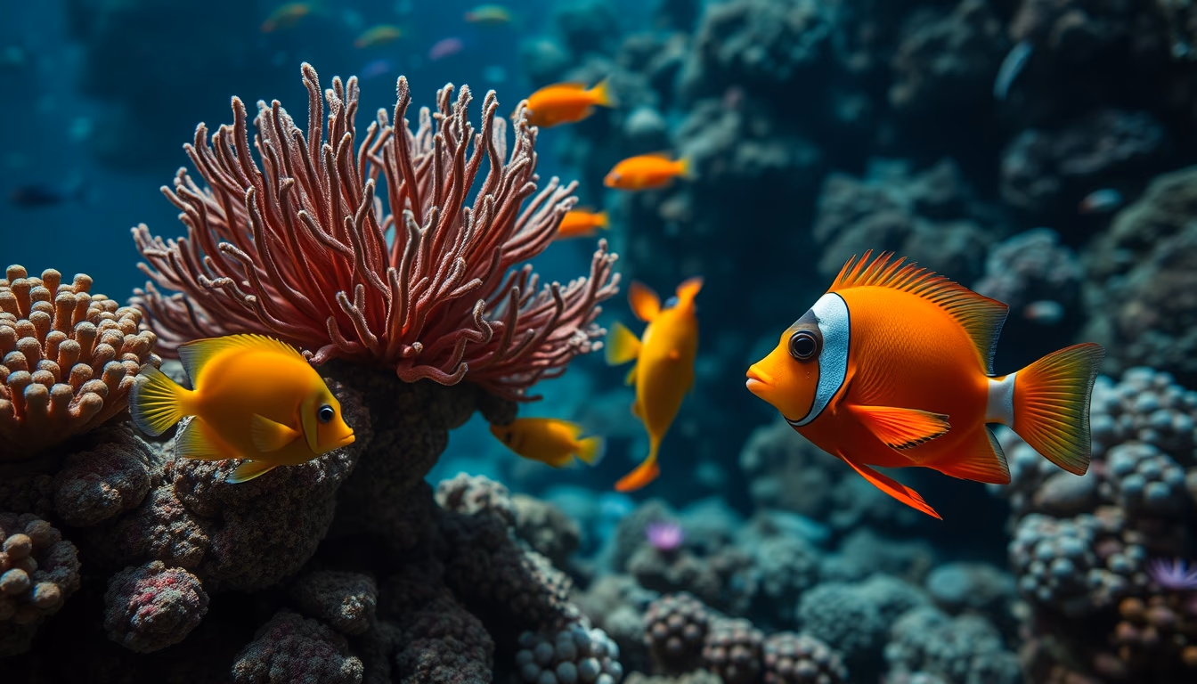 coral reef colorful fish in editorial style