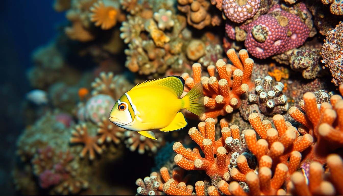 coral reef colorful fish in editorial style