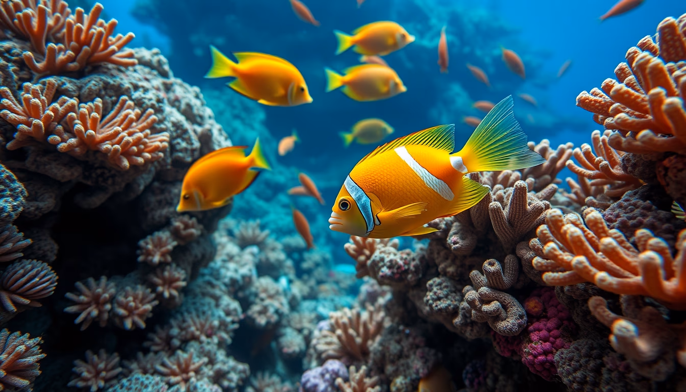 coral reef colorful fish in editorial style