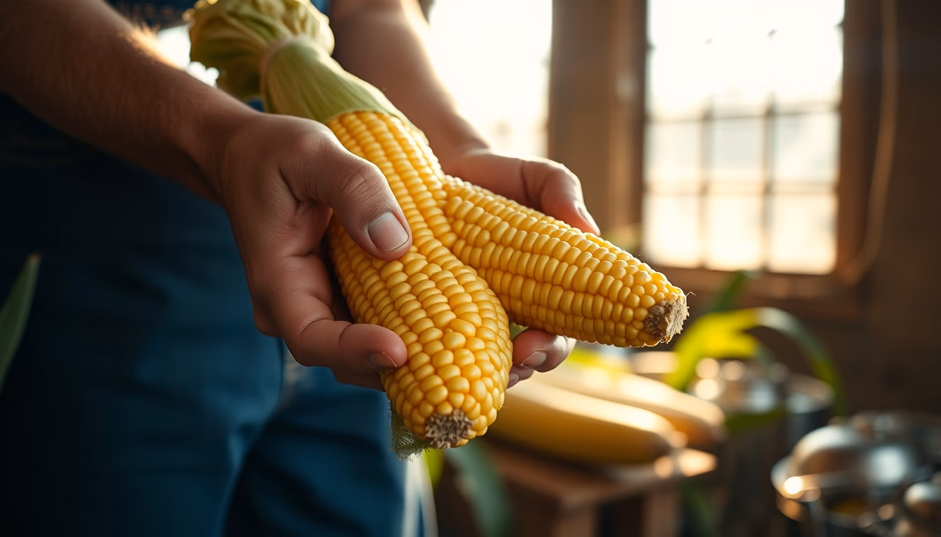 corn cob fresh harvest in farmer hands in editorial style