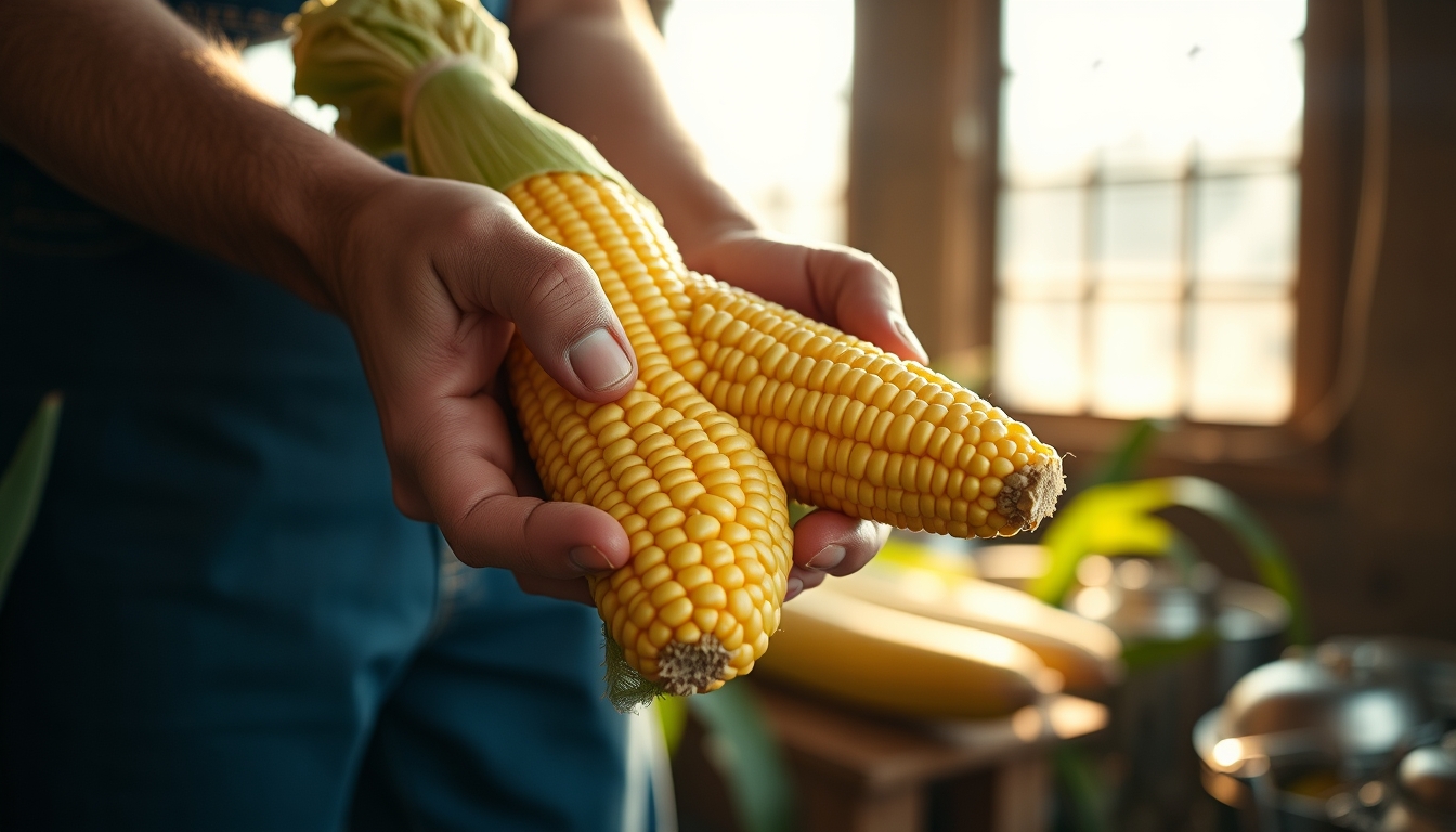 Corn cob fresh harvest in farmer hands em estilo editorial