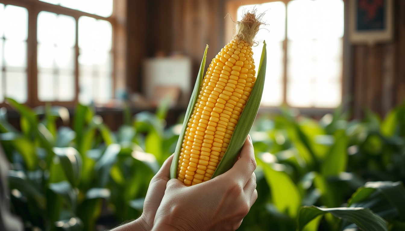 Corn cob fresh harvest in farmer hands em estilo editorial