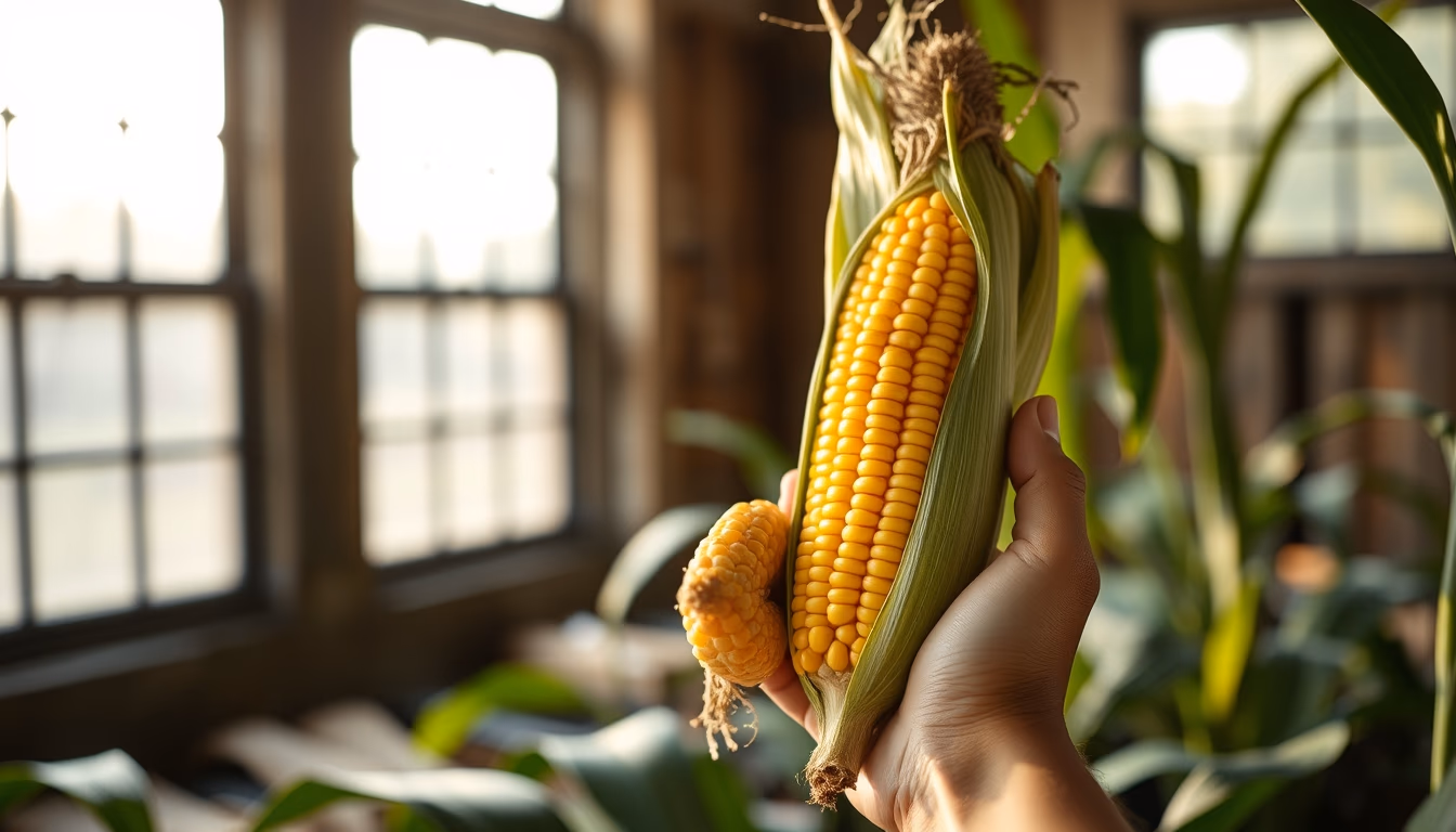 corn cob fresh harvest in farmer hands in editorial style