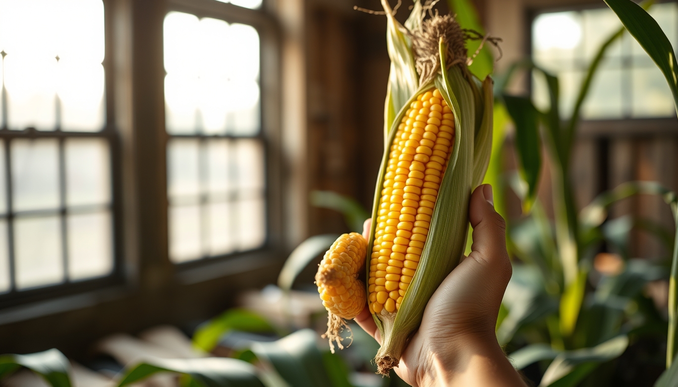 Corn cob fresh harvest in farmer hands em estilo editorial