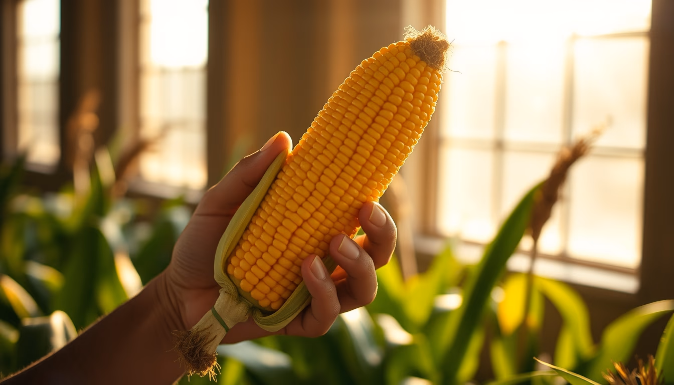 corn cob fresh harvest in farmer hands in editorial style