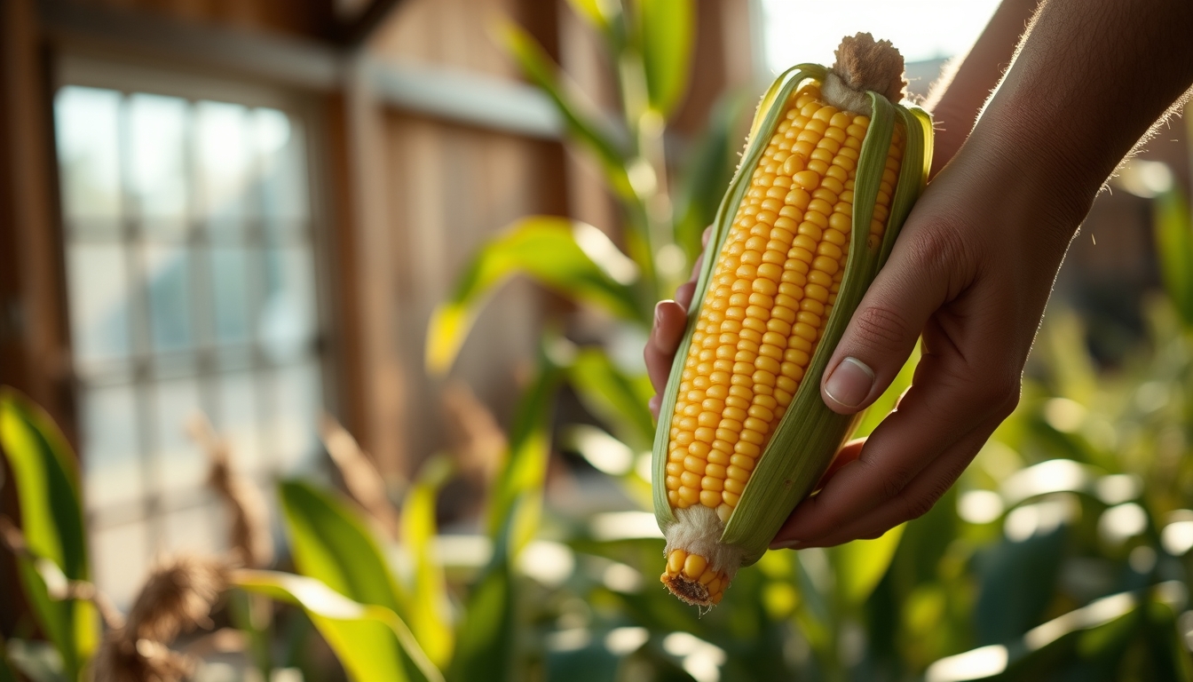 Corn cob fresh harvest in farmer hands em estilo editorial