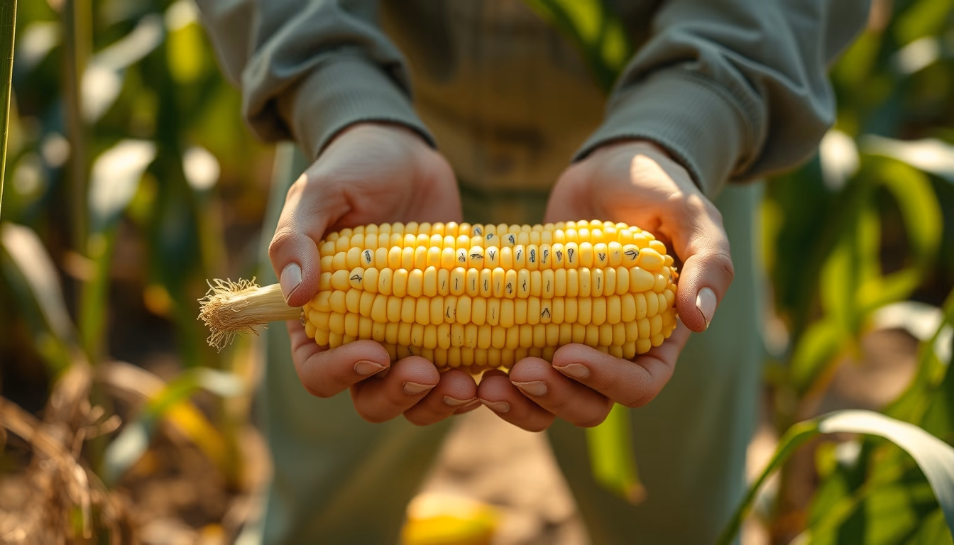 corn cob fresh harvest in farmer hands in editorial style