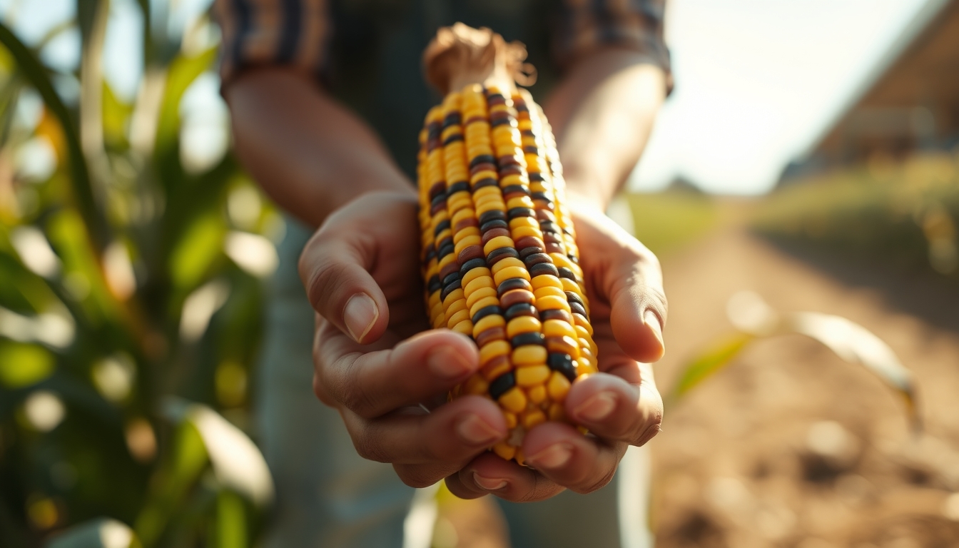Corn cob fresh harvest in farmer hands em estilo editorial