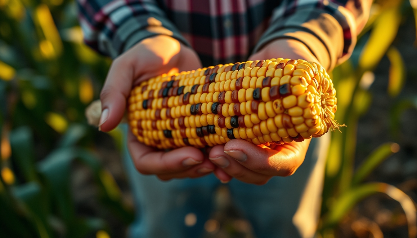 Corn cob fresh harvest in farmer hands em estilo editorial