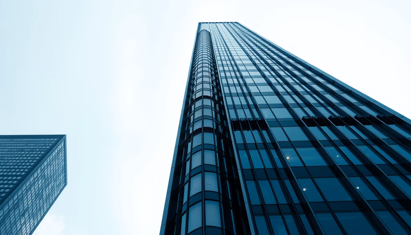 Corporate skyscraper from below em estilo editorial