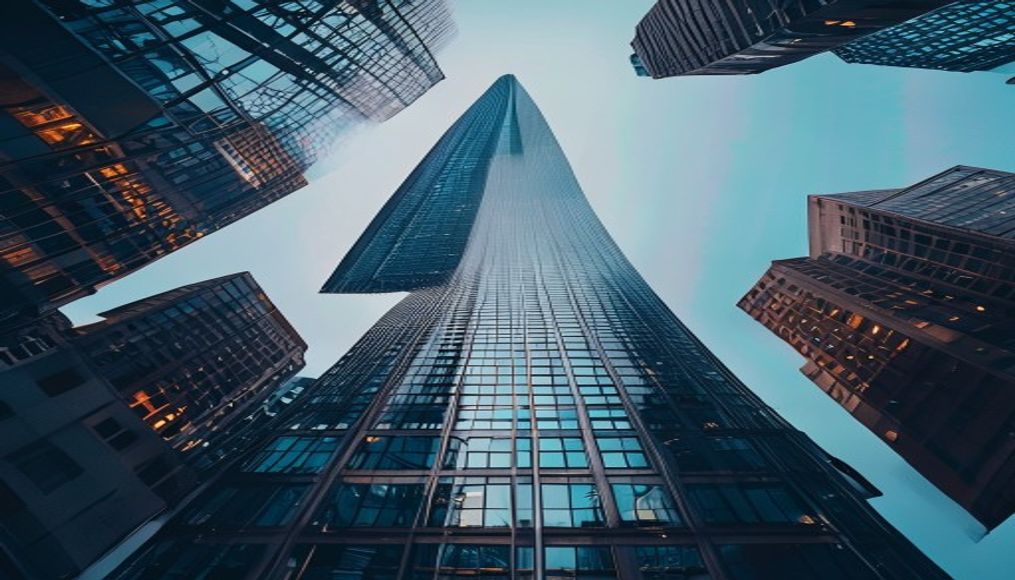 Corporate skyscraper from below em estilo editorial