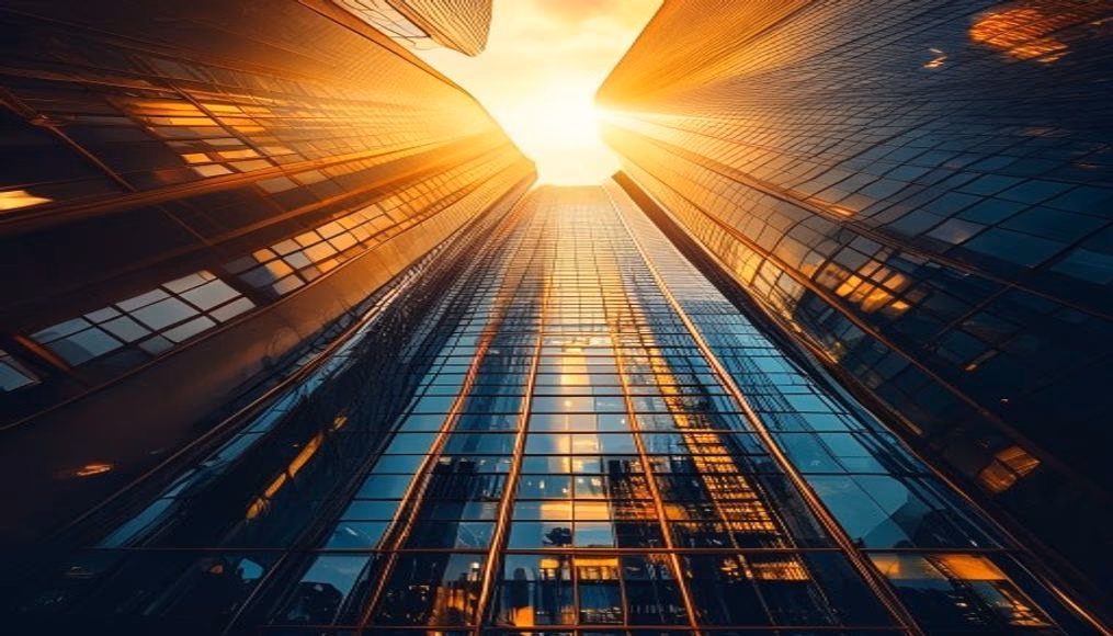 Corporate skyscraper from below em estilo editorial