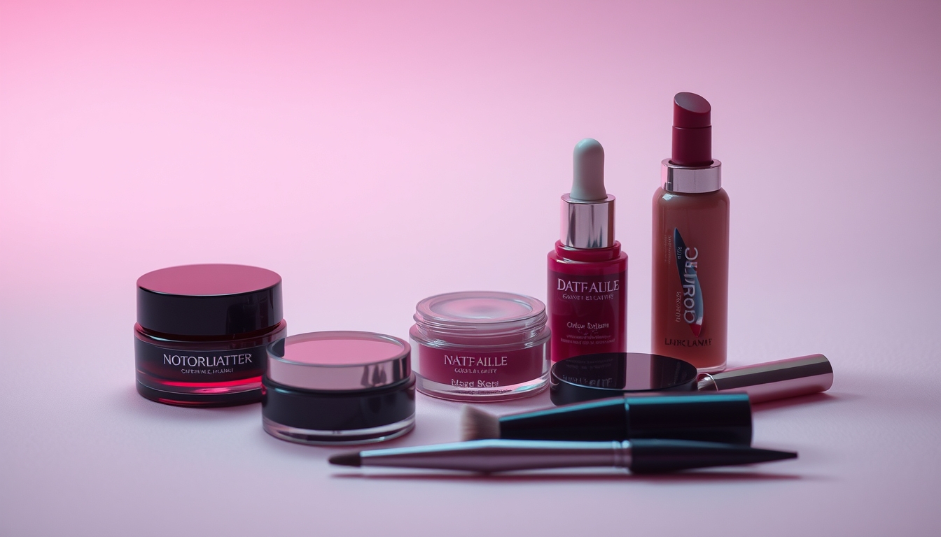cosmetics flat lay pink background in editorial style