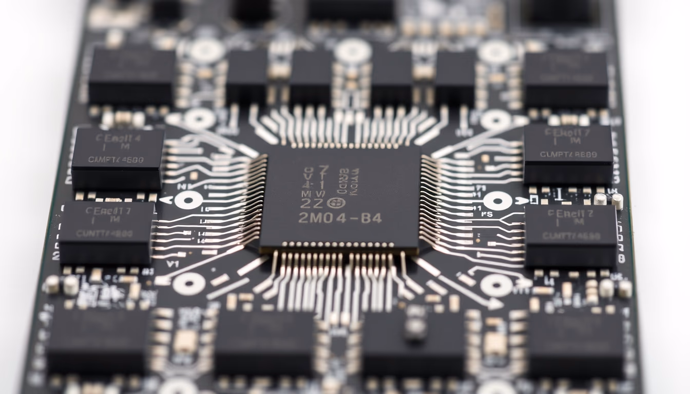 cpu chip pin grid in editorial style