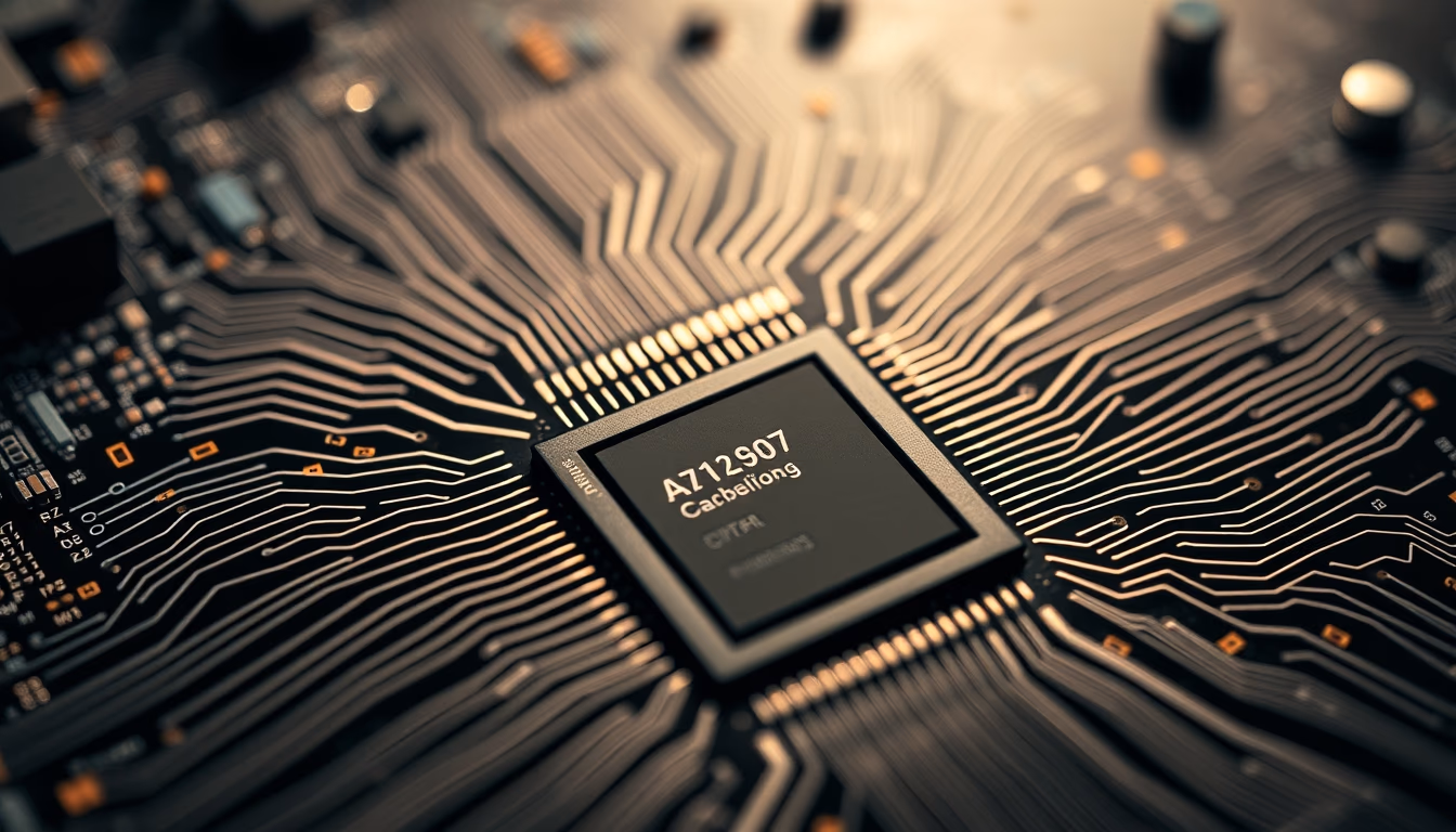 cpu chip pin grid in editorial style