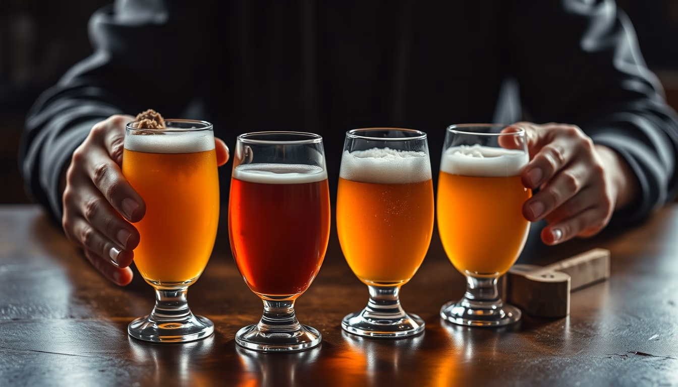 craft beer flight tasting in editorial style