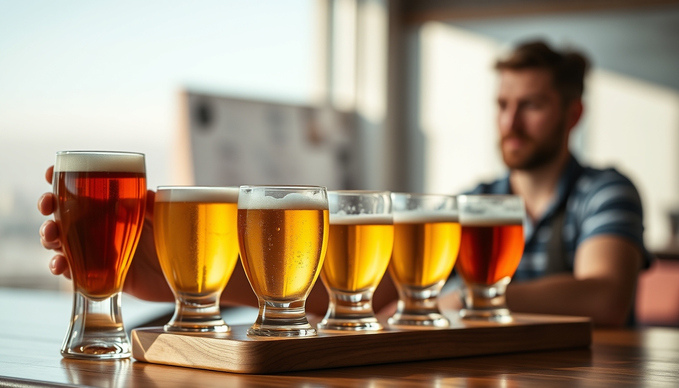 craft beer flight tasting in editorial style