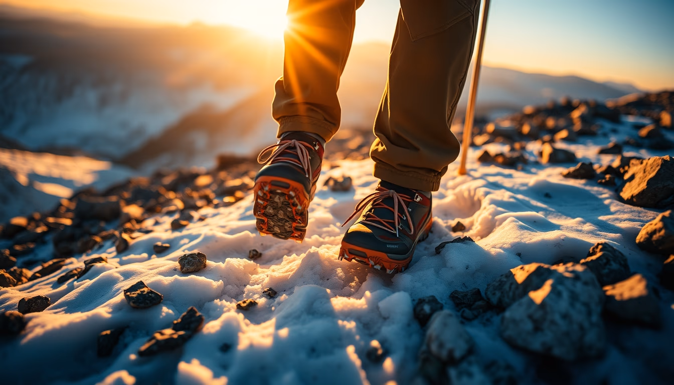 crampons mountaineering in editorial style