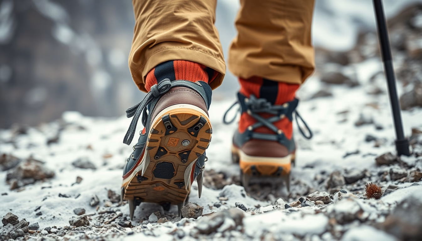 crampons mountaineering in editorial style
