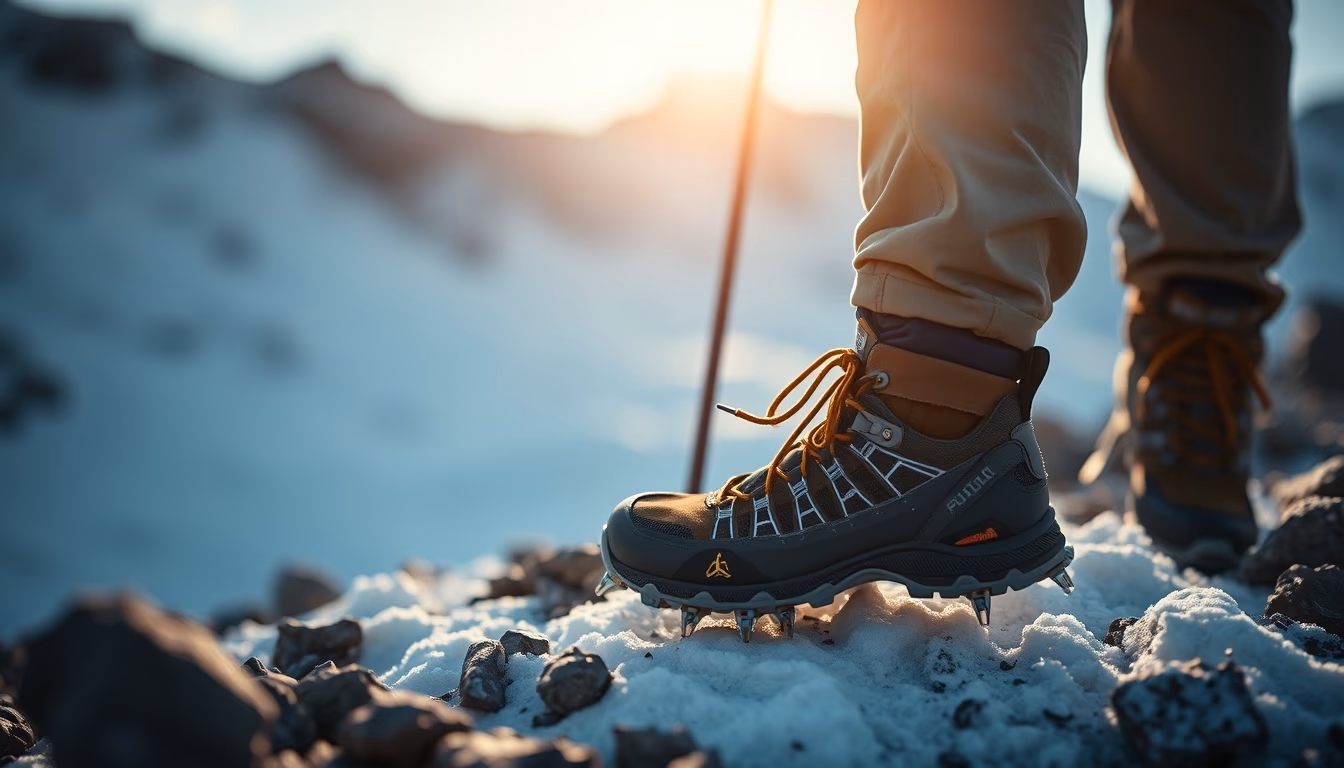 crampons mountaineering in editorial style