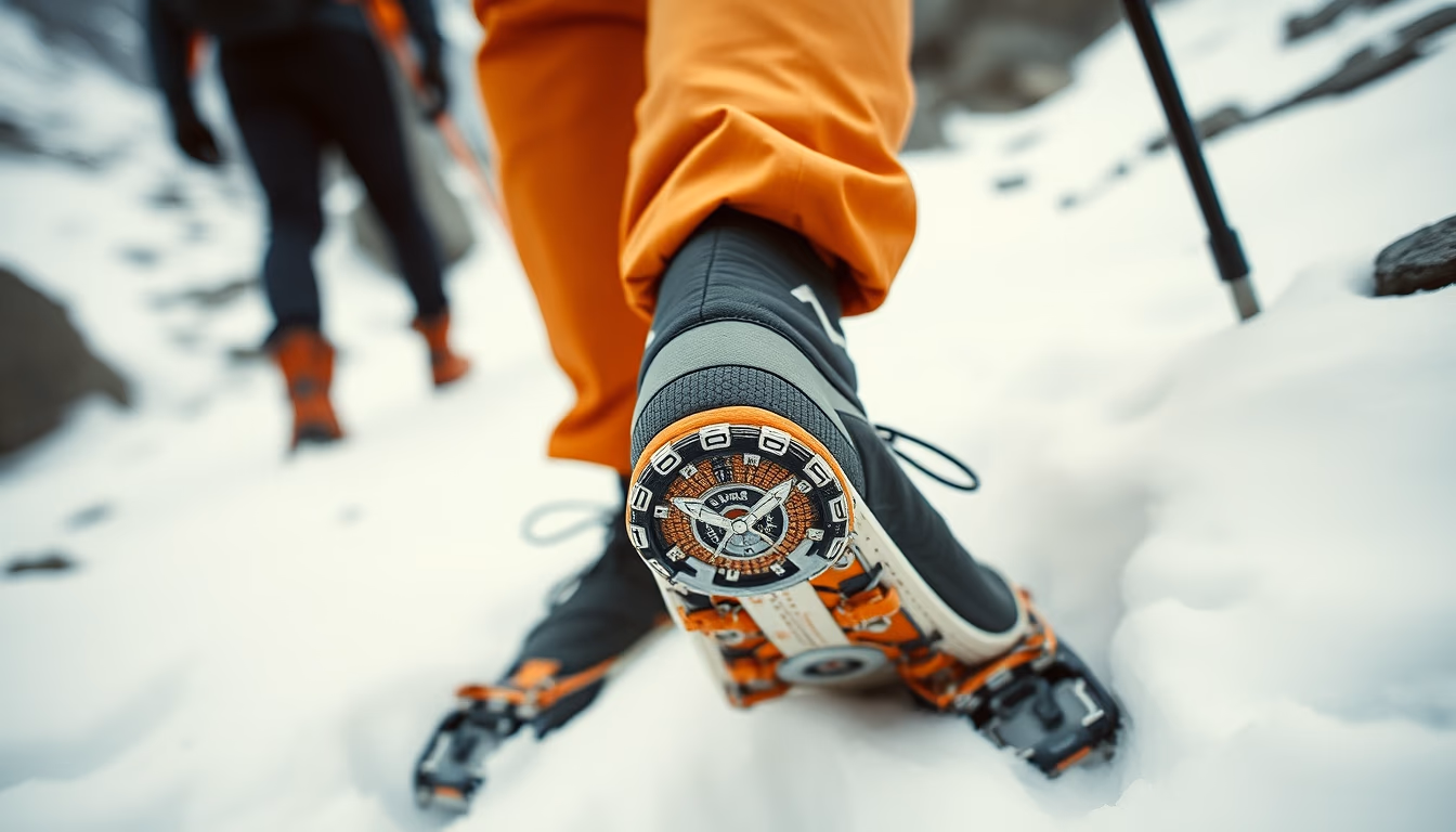 crampons mountaineering in editorial style