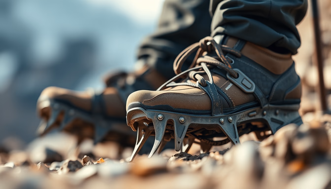 crampons mountaineering in editorial style