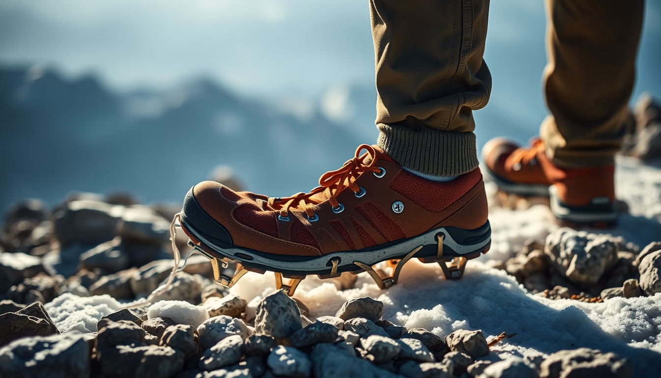 crampons mountaineering in editorial style