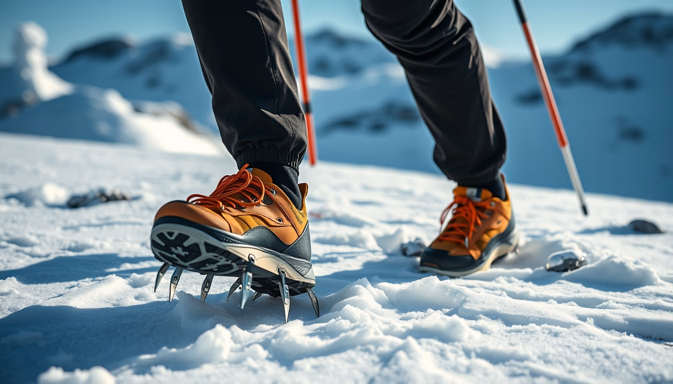 crampons mountaineering in editorial style