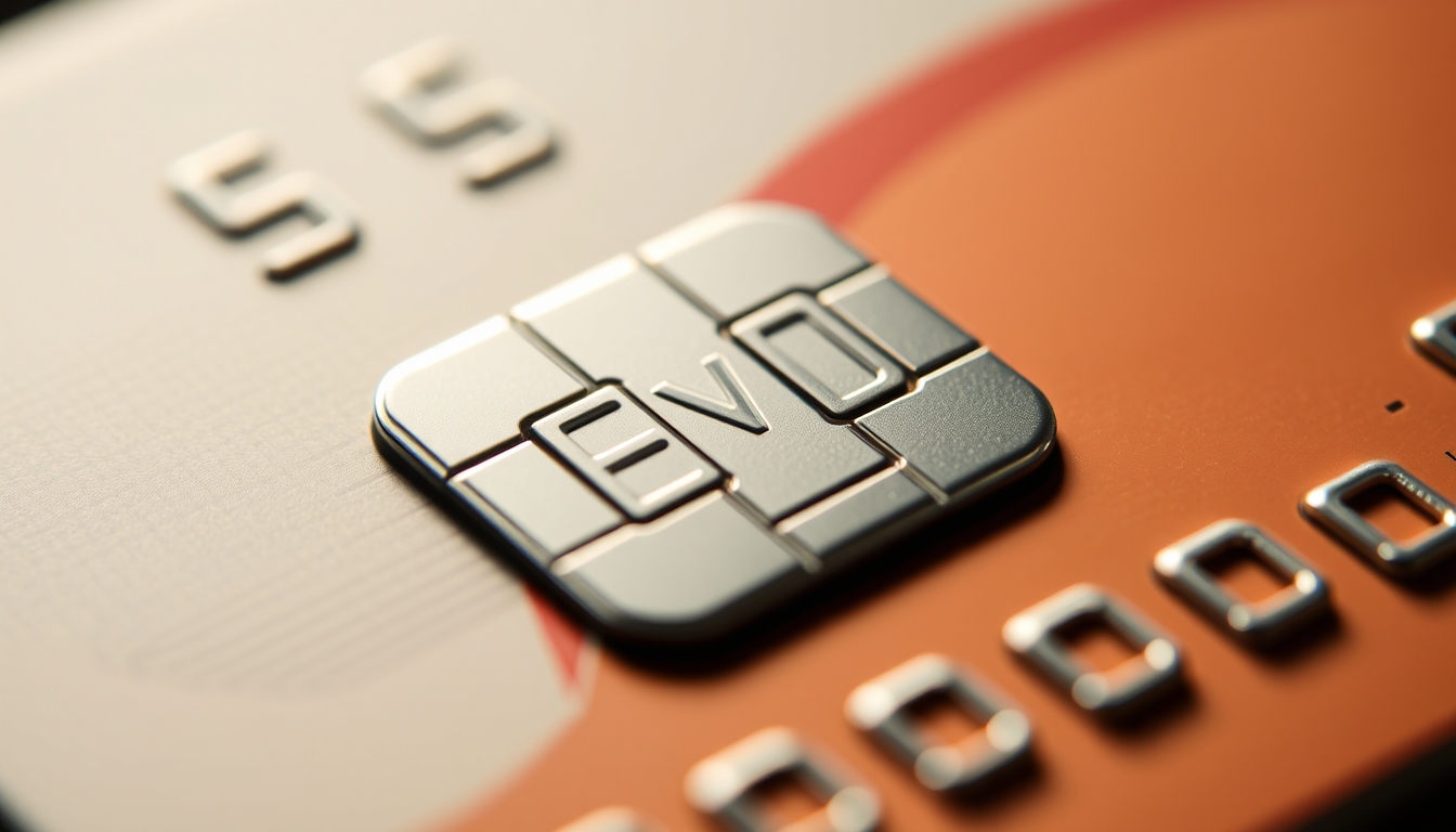 Chip de cartão de crédito closeup macro do chip EMV em estilo editorial