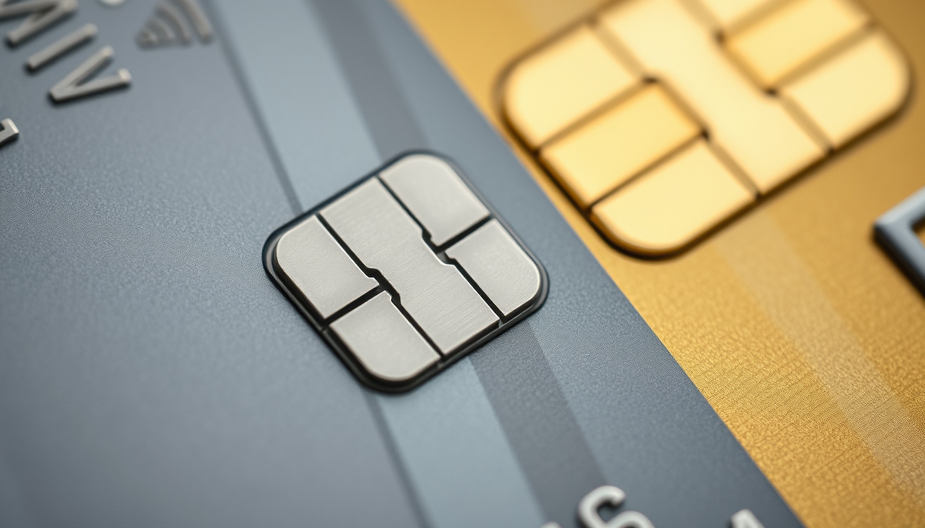 Chip de cartão de crédito closeup macro do chip EMV em estilo editorial