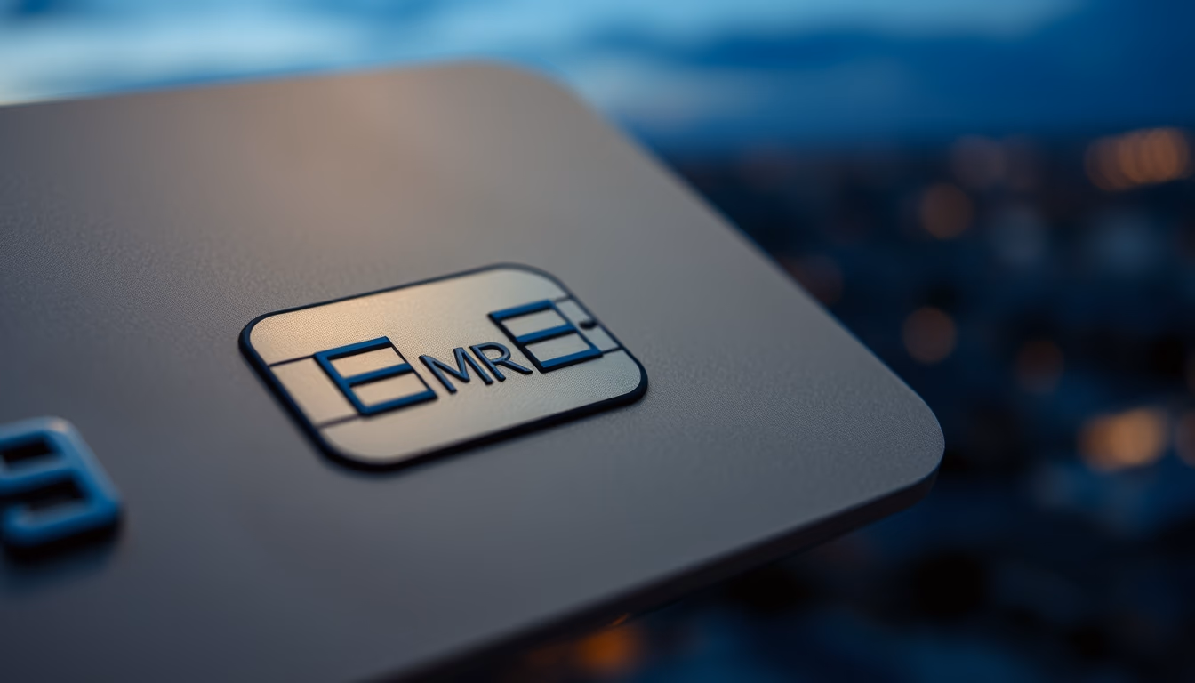 credit card chip closeup macro photography of EMV chip in editorial style