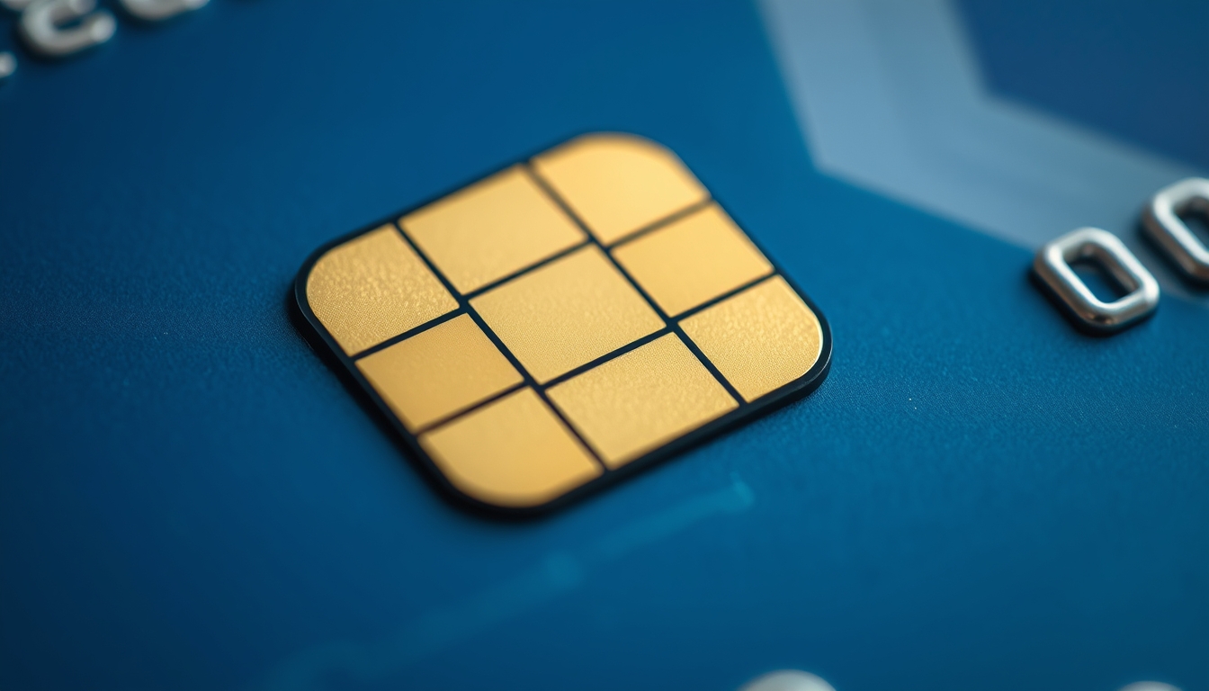 Chip de cartão de crédito closeup macro do chip EMV em estilo editorial