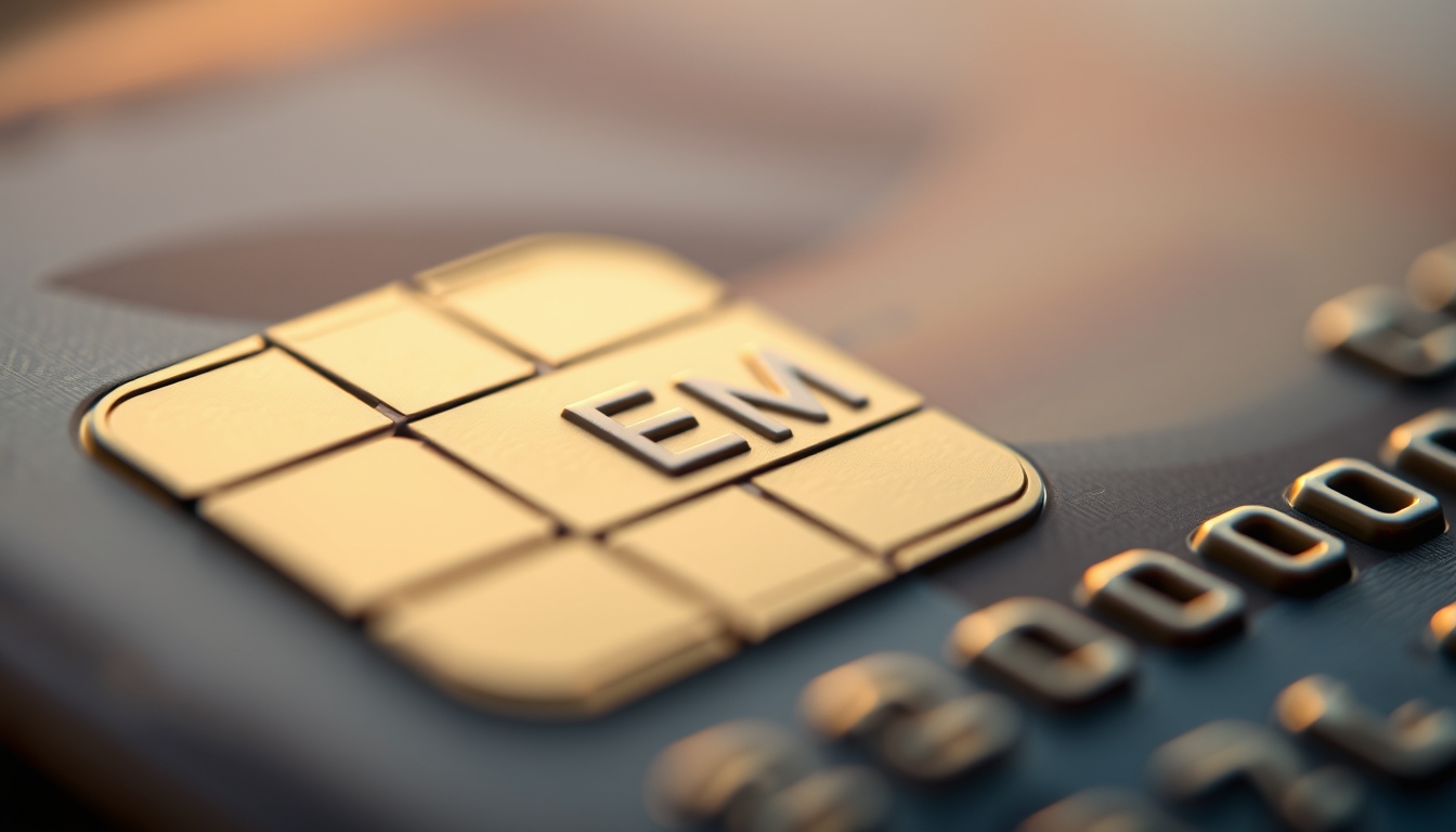 Chip de cartão de crédito closeup macro do chip EMV em estilo editorial