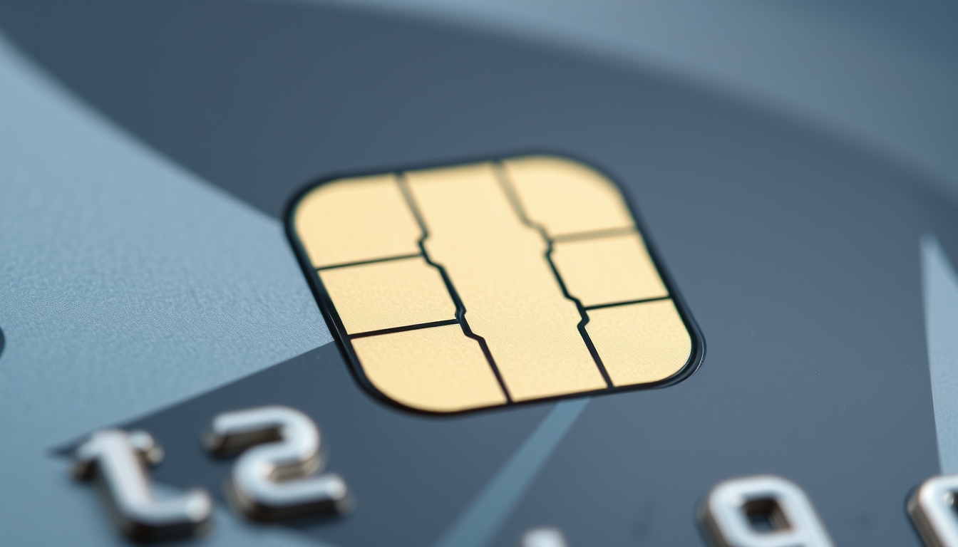 Chip de cartão de crédito closeup macro do chip EMV em estilo editorial