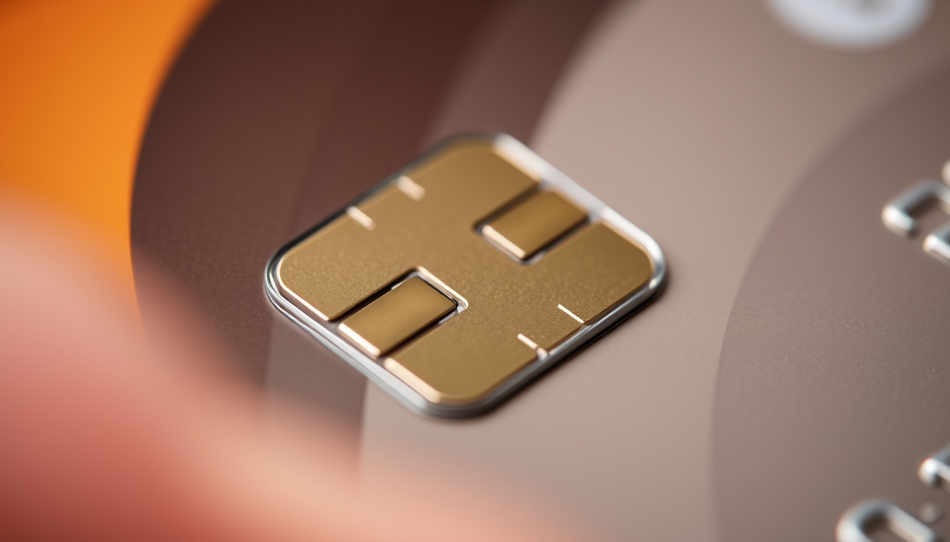 Chip de cartão de crédito closeup macro do chip EMV em estilo editorial