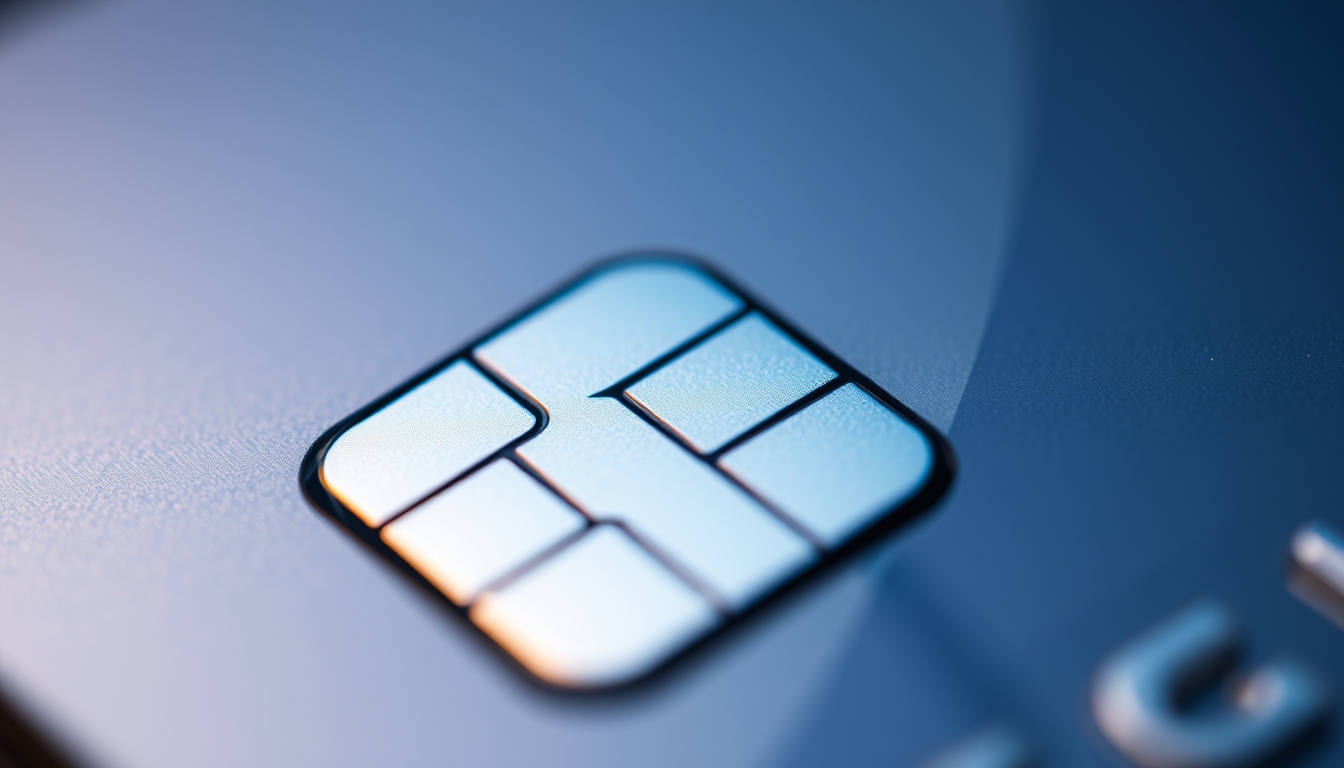 Chip de cartão de crédito closeup macro do chip EMV em estilo editorial