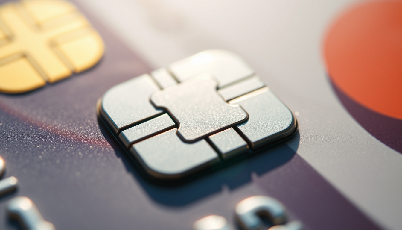 Chip de cartão de crédito closeup macro do chip EMV em estilo editorial