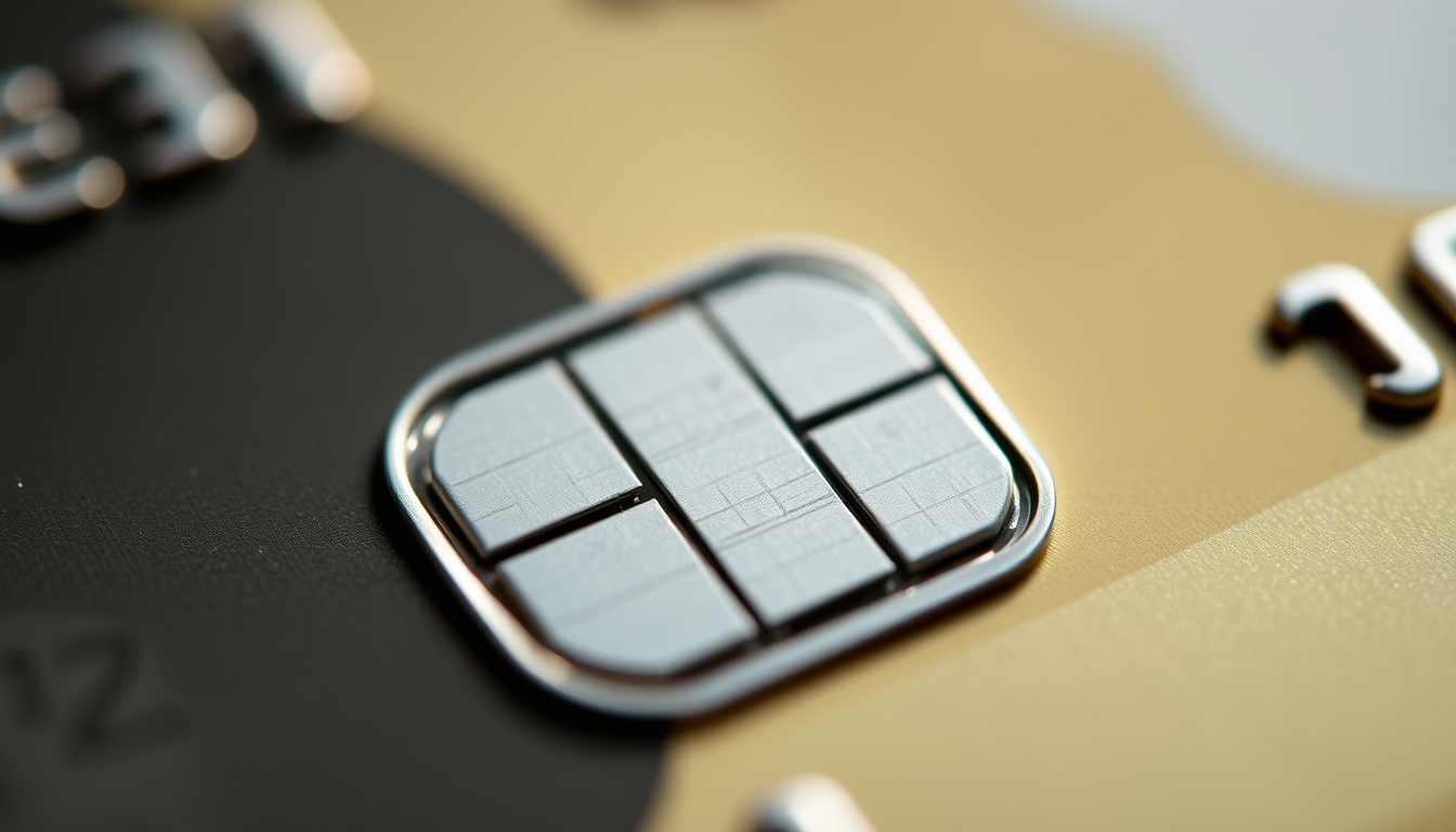 Chip de cartão de crédito closeup macro do chip EMV em estilo editorial