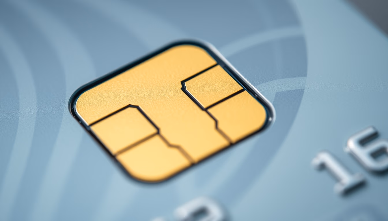 credit card chip closeup macro photography of EMV chip in editorial style
