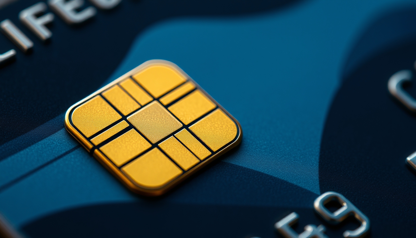Chip de cartão de crédito closeup macro do chip EMV em estilo editorial