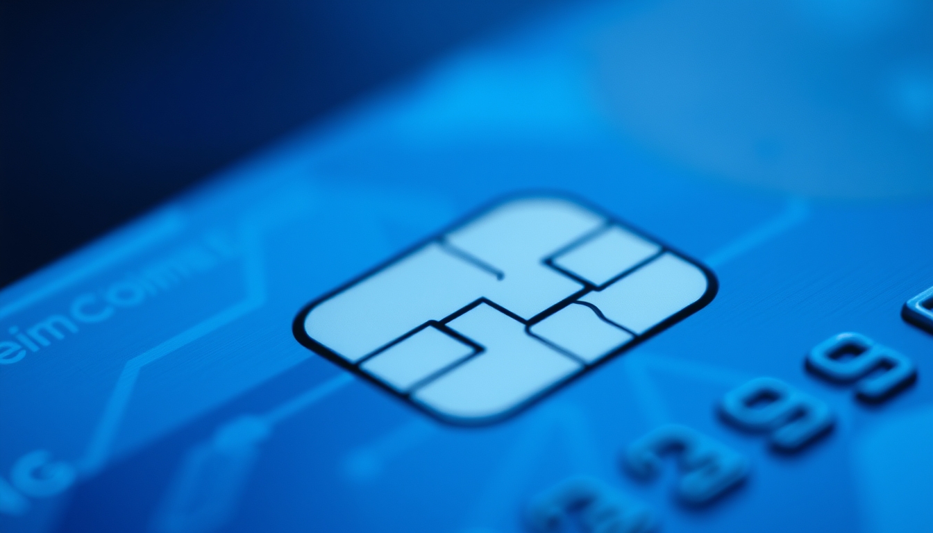 Chip de cartão de crédito closeup macro do chip EMV em estilo editorial